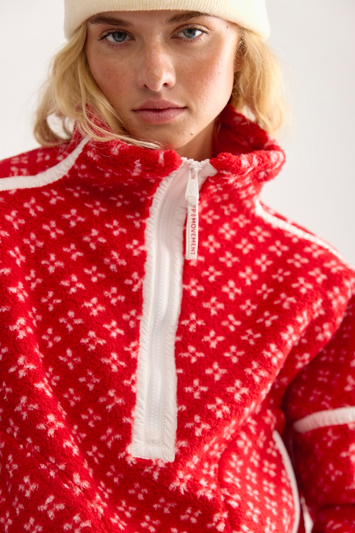 Free People Mountain High Printed Half-Zip- Candy Apple Birdseye
