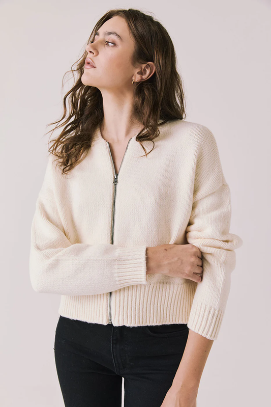 Chaser Luck Warm White Zip Up Cardigan Sweater