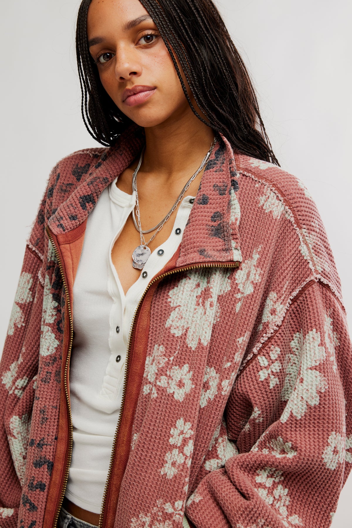 Free People Print Mix Cardi- Whisper Pink Combo