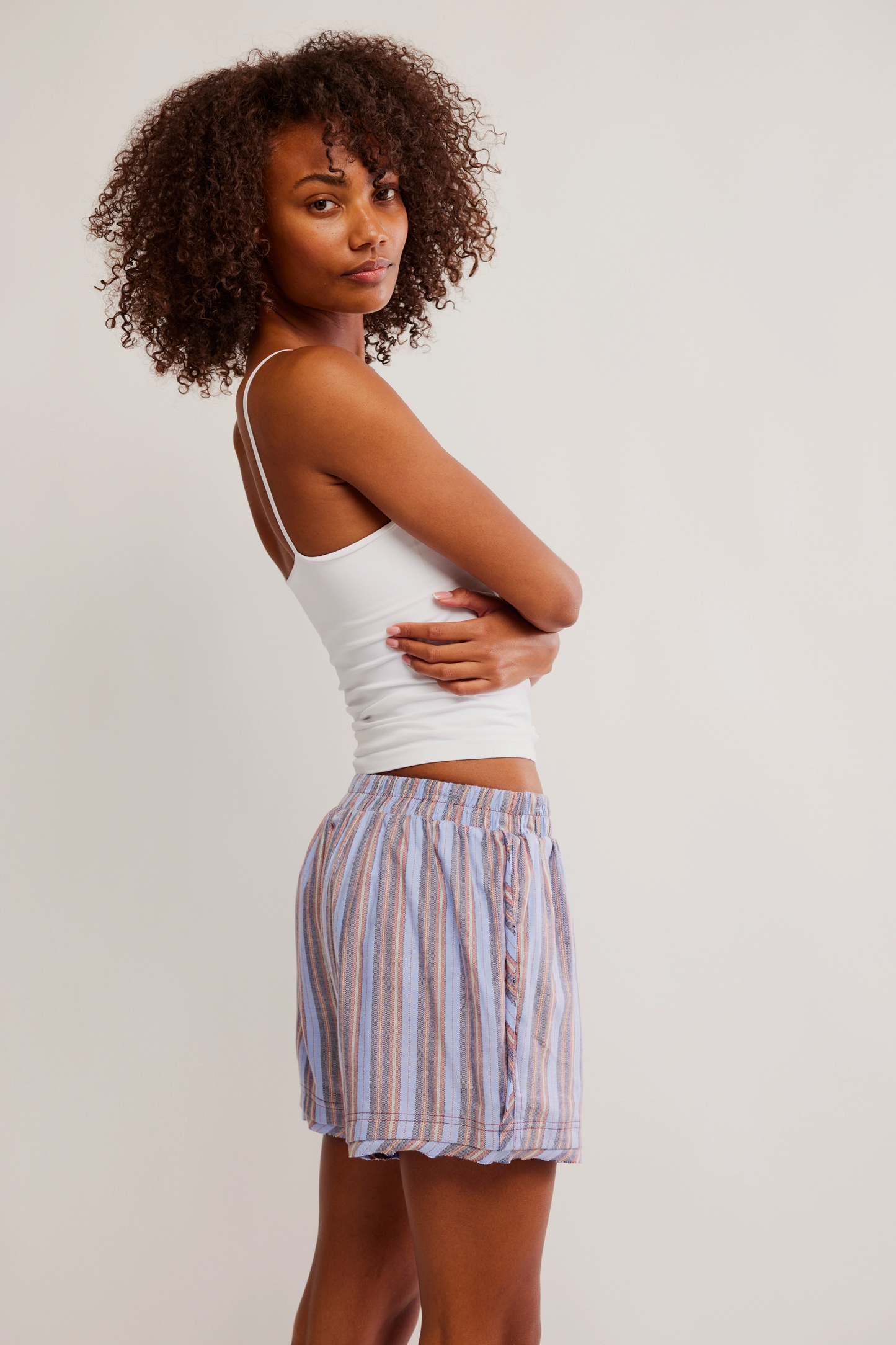 Free People Day to Day Flannel Boxer- Blue Combo