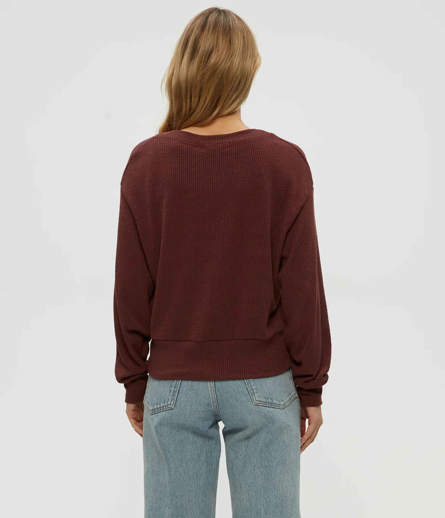 Michael Stars Isla V-Neck Ribbed Cardigan-Espresso