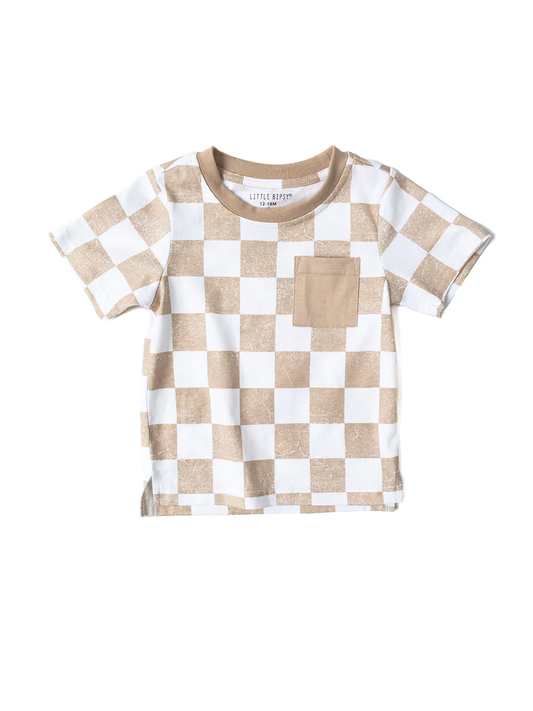 Little Bipsy Checkered Tee- Beige