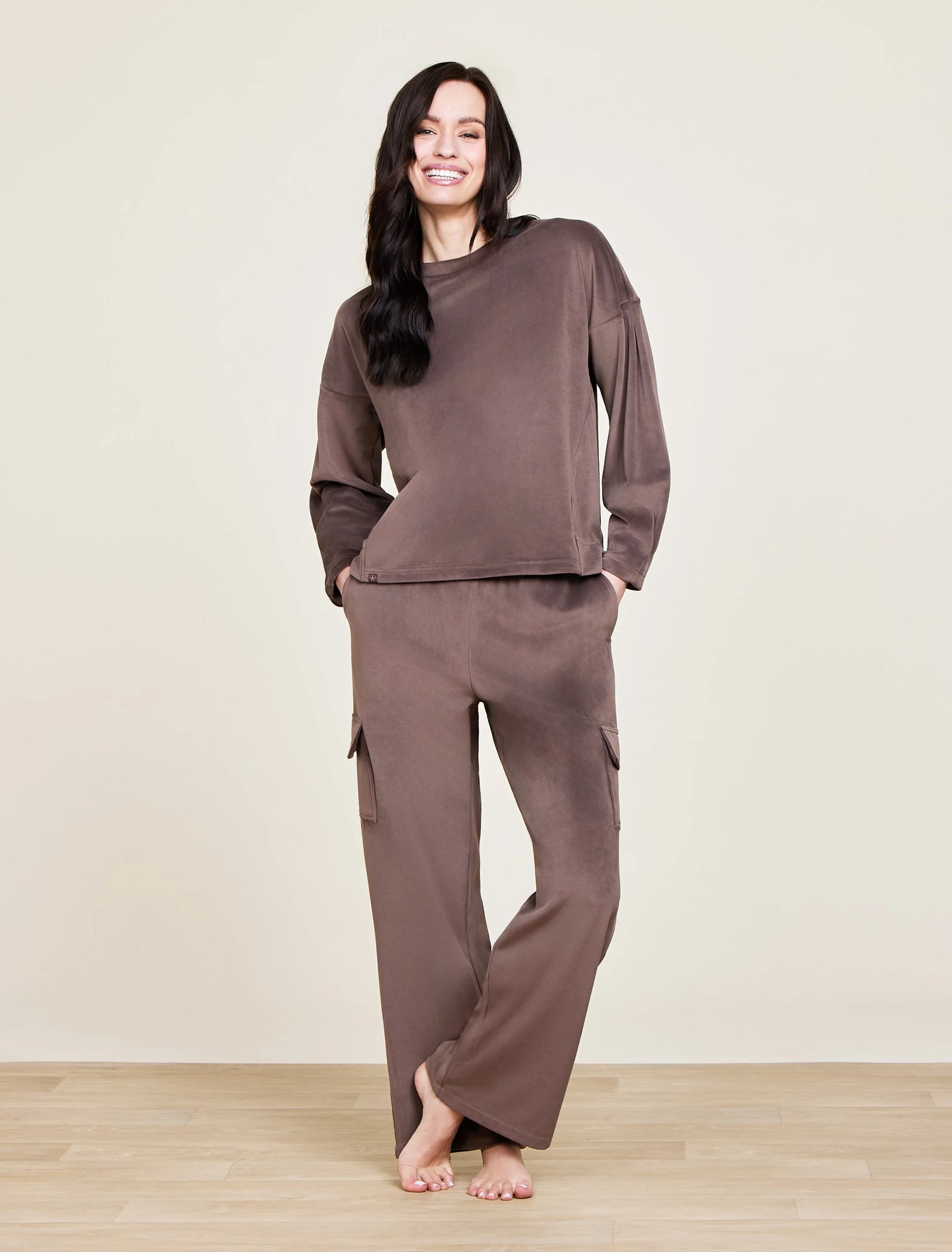 LuxeChic® Tucked Sweatshirt- Java