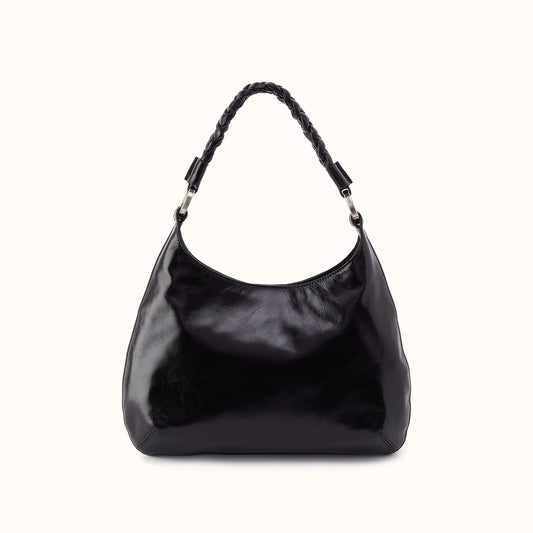 HOBO Madison Shoulder Bag in Polished Leather- Black