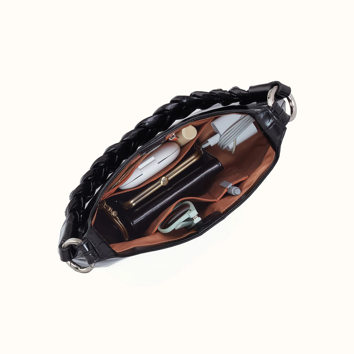 HOBO Madison Shoulder Bag in Polished Leather- Black