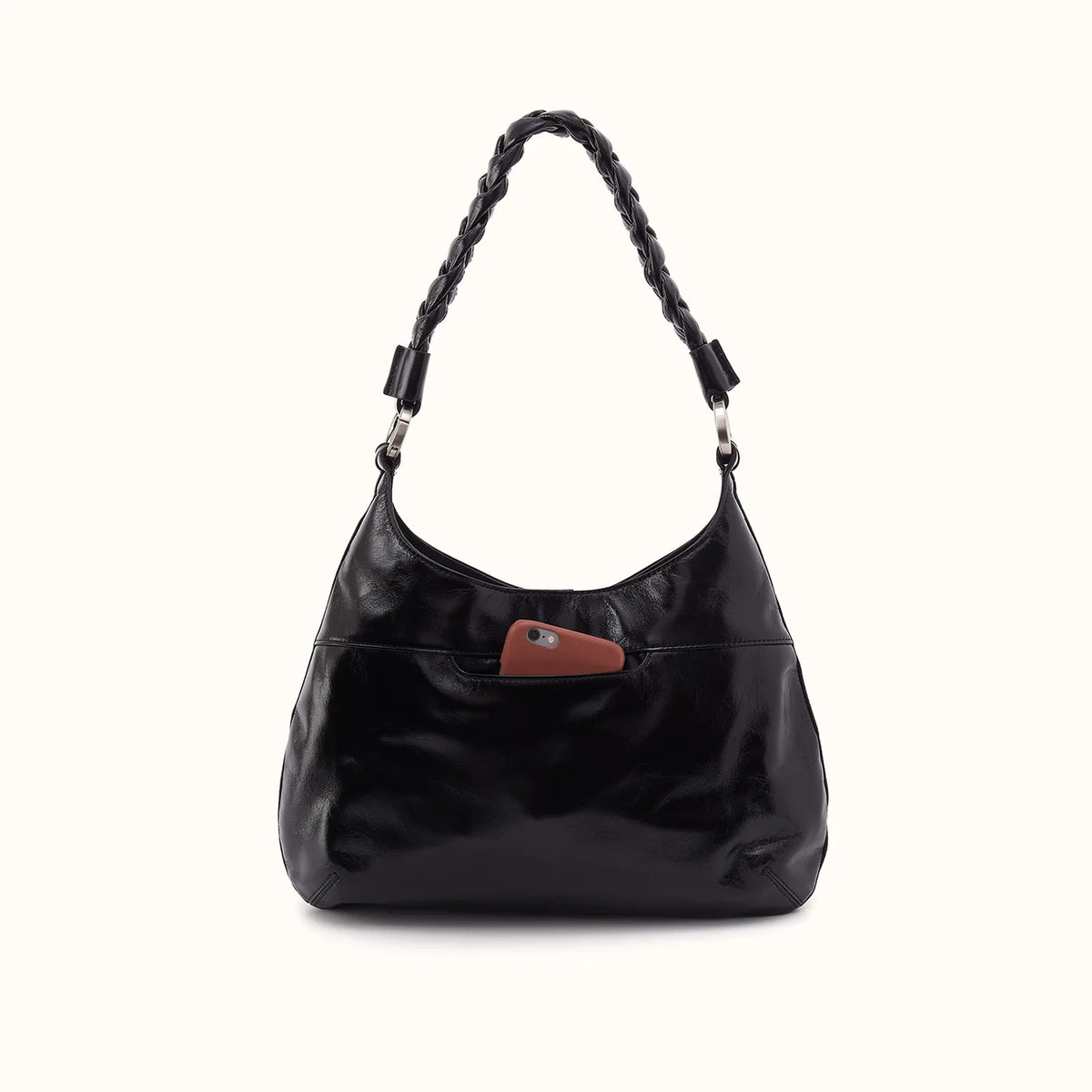 HOBO Madison Shoulder Bag in Polished Leather- Black