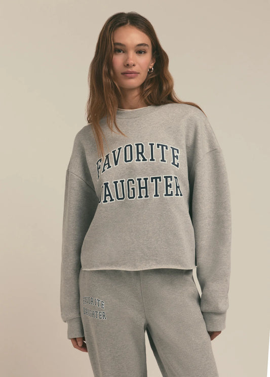 Favorite Daughter The Cropped Collegiate Sweatshirt- Heather Grey/ Navy