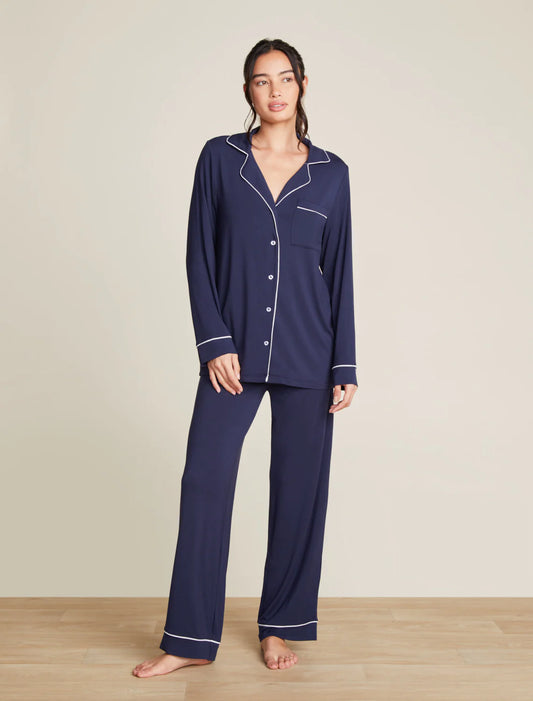 Barefoot Dreams Luxe Milk Jersey Piped Pajama Set- Blue
