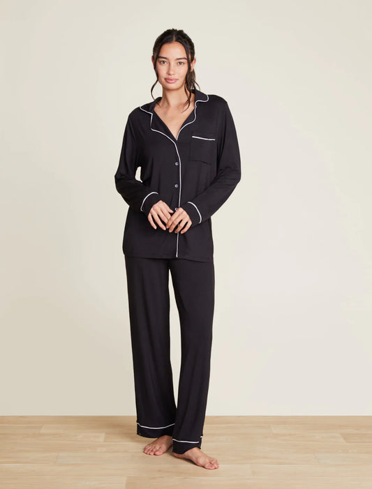 Barefoot Dreams Luxe Milk Jersey Piped Pajama Set- Black