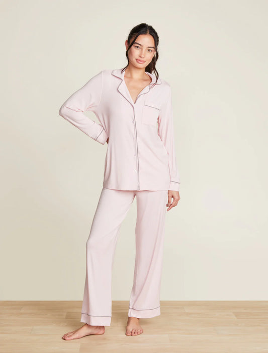 Barefoot Dreams Luxe Milk Jersey Piped Pajama Set- Pink