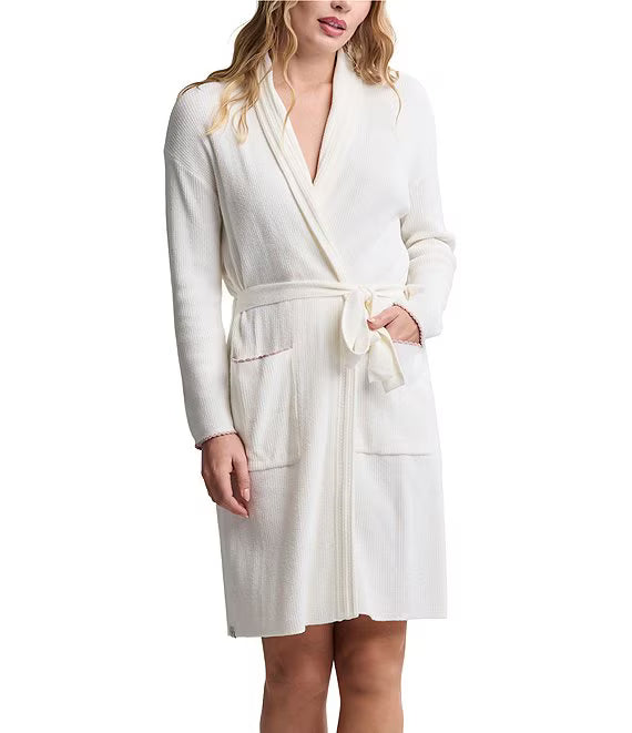 Barefoot Dreams CozyChic Ultra Lite Contrast Scalloped Ribbed Robe- Pearl
