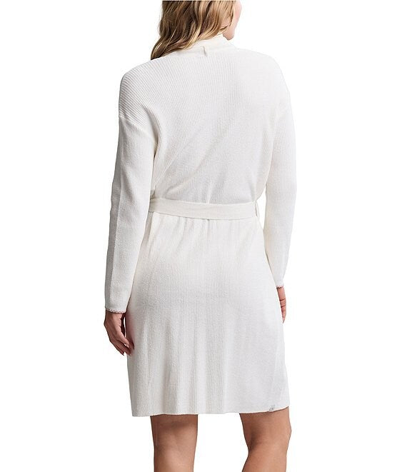 Barefoot Dreams CozyChic Ultra Lite Contrast Scalloped Ribbed Robe- Pearl