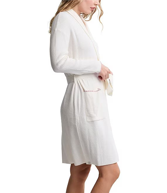 Barefoot Dreams CozyChic Ultra Lite Contrast Scalloped Ribbed Robe- Pearl