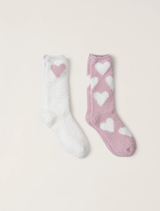 Barefoot Dreams Cozychic® Heart Print Sock Set- Pink Peony / Pearl