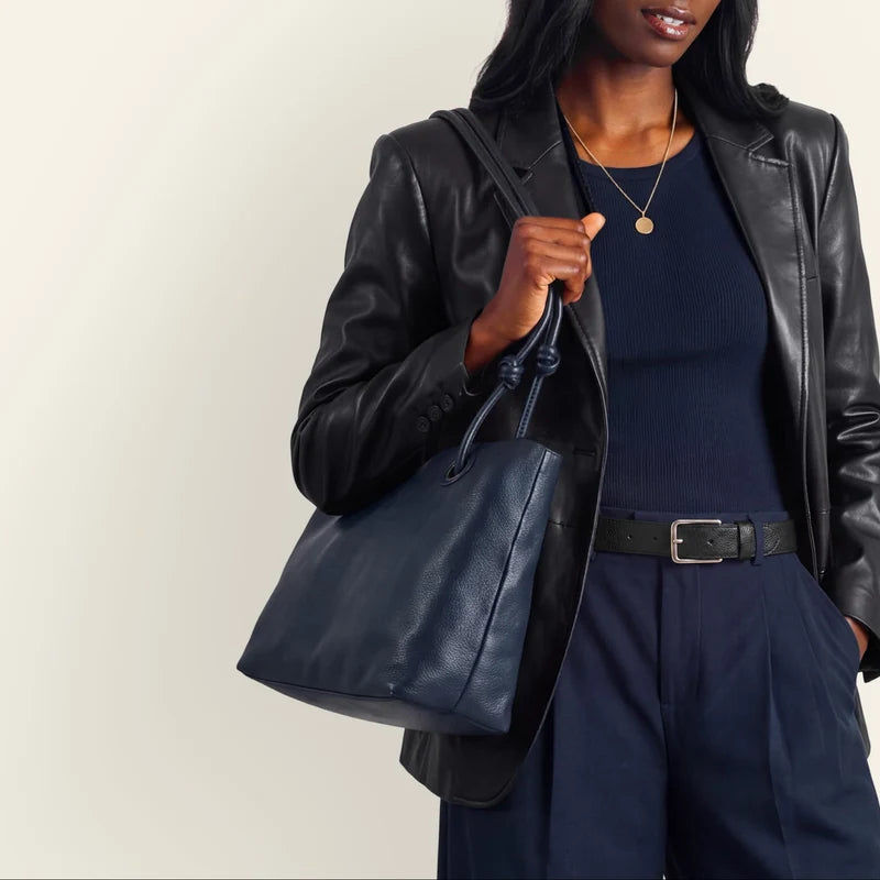 HOBO Studio Softie Tote In Pebbled Leather- Ink Navy
