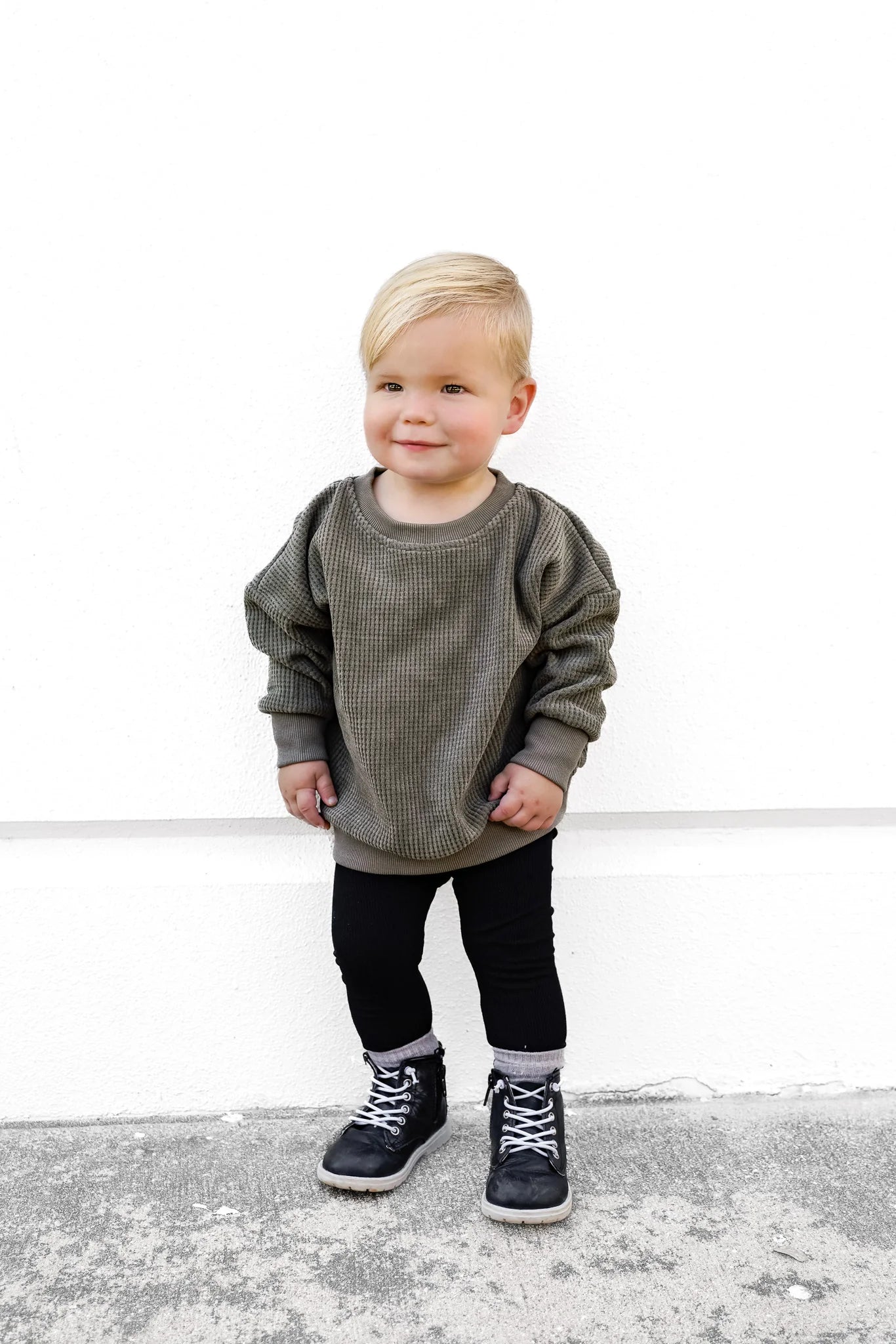 Little Bipsy Elevated Waffle Crewneck- Army Green