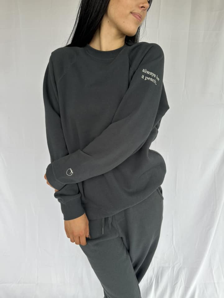 "always be a peach" Crewneck- Cool Black